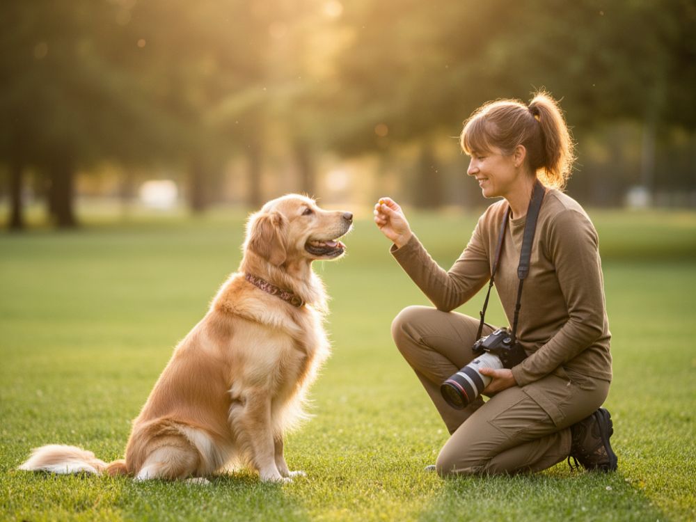Entspannter Ablauf beim Hundefotoshooting: Ein Beagle erhält ein Leckerli von der Fotografin als Belohnung.