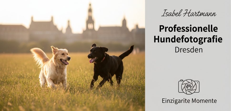 Hund rennt glücklich durch den herbstlichen Wald bei einem exklusiven Fotoshooting in Dresden.